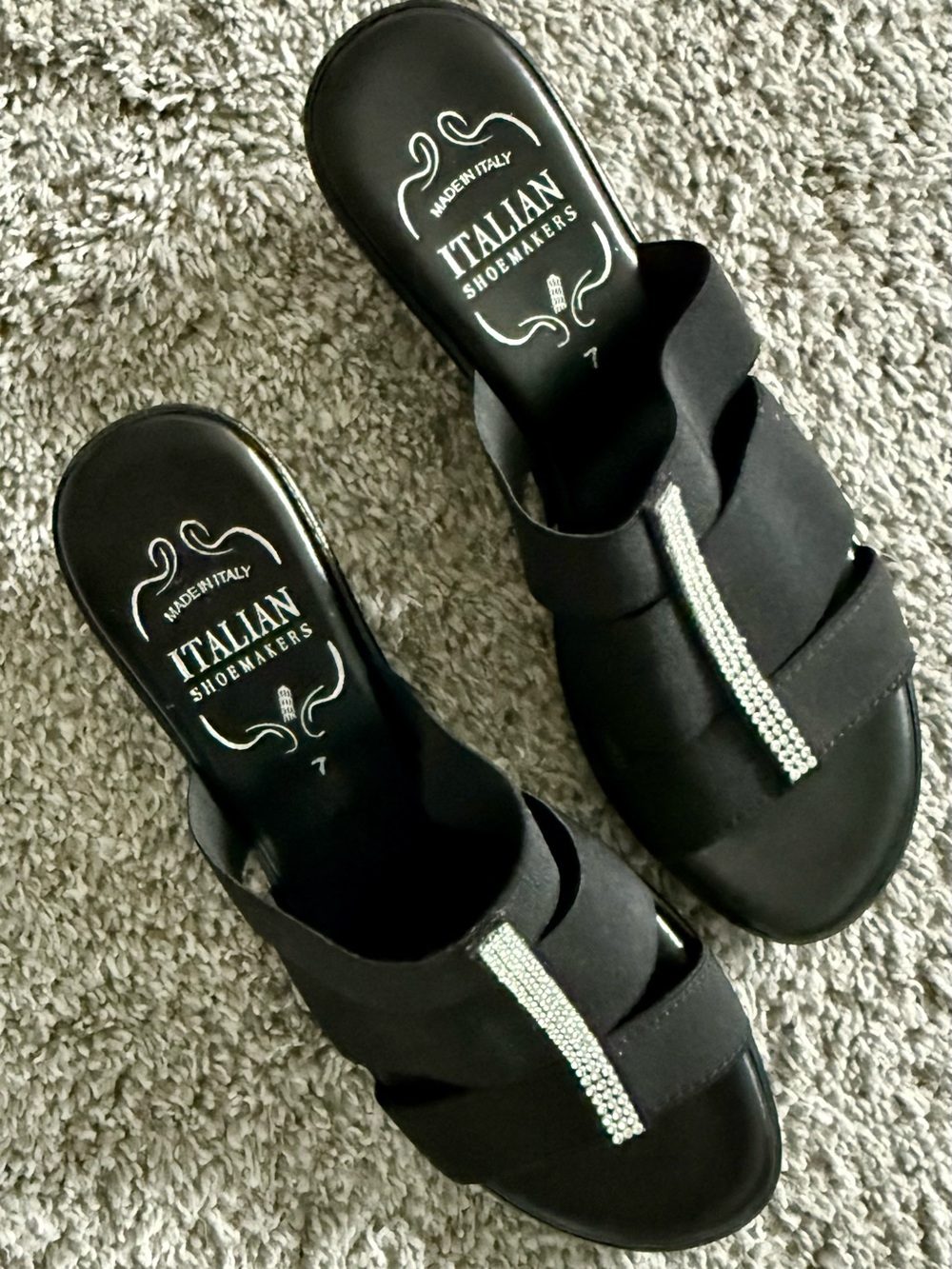 Italian Shoemakers Black Wedge Slide with Rhinestone Trim (Size 7) (NWOT)